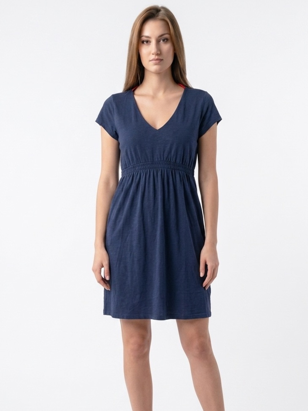 BODEN | Navy Blue V-Neck Casual Dress Elastic Waist Women’s Size 14R